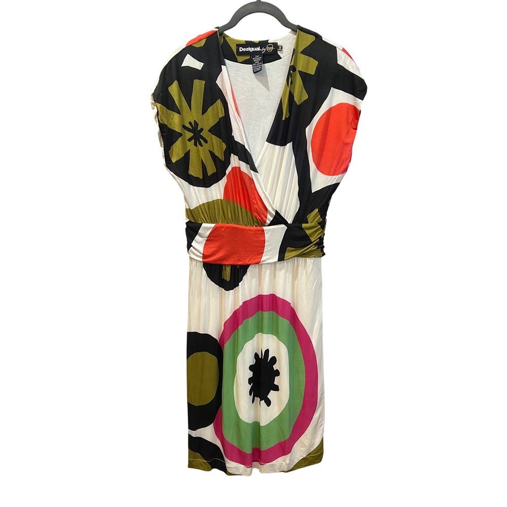 Desigual Women's M Wrap Front Short Sleeve Midi Dress Abstract Print Viscose‎